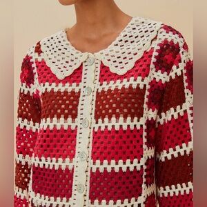 Farm Rio red colorful crotchet tiles shirt.